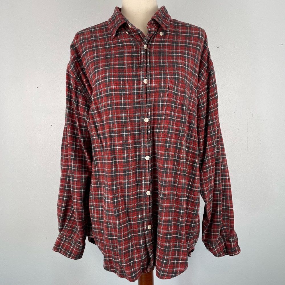 Old Navy Red Plaid Flannel Button Down Shirt Size L EUC